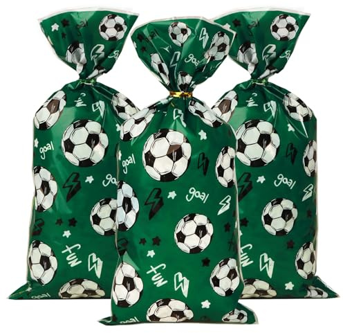 COLOFALLA 30 Stück Fußball Tüte Fußball Cellophantüten Fußball Party Mitgebsel Geschenktasche Klein Kindergeburtstag Kinder Junge Mädchen Zellophantüten Kekstüten für Süßigkeiten