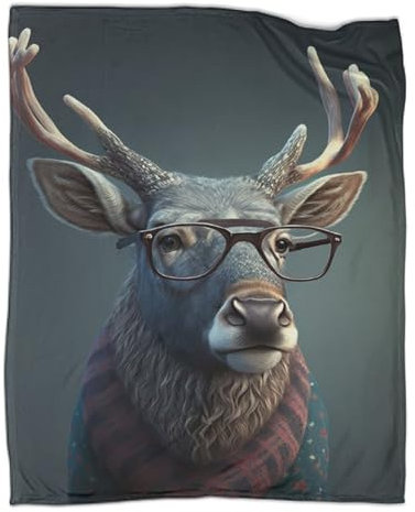 Outdoor-Spieldecken im Frühling, Rentier in Kleidung, Plüsch-Überwurf, ultraweiches Flanell-Fleece, Bedruckt, warm haltende Decken, 127 x 152 cm (50 x 60 Zoll)