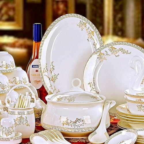 Juego de vajilla de cerámica, platos de vajilla de porcelana china, juego de vajilla de combinación de cerámica, servicio de porcelana para 10, juego de vajilla de phnom penh (color: 60 macetas de pal