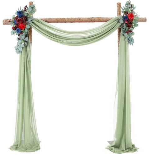 FANSU Vorhang Hochzeitsbogen Querbehang Freihanddeko Chiffon Tüll Stoff Deko Vorhang Hochzeit Querbehang für Torbogen Zeremonie Geburtstag Party, Gardinen Deko (Grün,75x500cm)