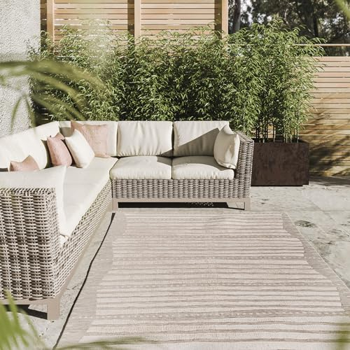 Interiyou Outdoor Teppich Wetterfest Florenz - 120x170 cm Beige - Wasserfest für Balkon, Terrasse, Garten - Outdoorteppich passend auch für Wohnzimmer, Schlafzimmer und Küche - Aussenteppich