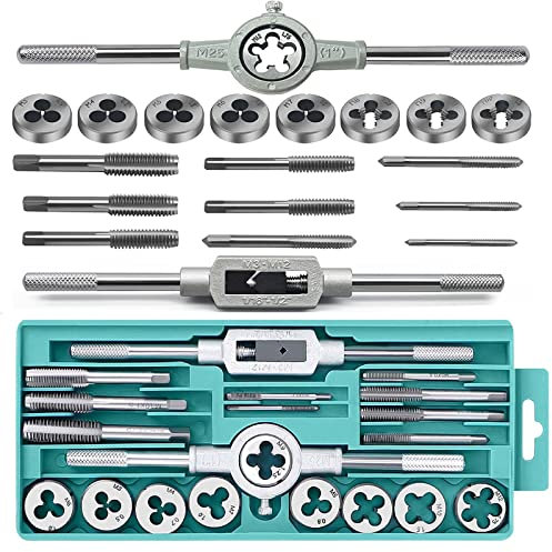 Yuentoen 20-teiliges Gewindeschneider Set,Legiertem Stahl Gewindeschneidsatz Metrisch M3-M12 Gewindebohrer und Schneideisen Set mit Windeisen