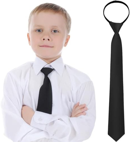 PLABBDPL Schwarze Kinderkrawatte mit Reißverschluss - Ideale Ausstattung für Hochzeit, Abschlussfeier & Show - Verstellbar & Einheitliche Vorbindung - Einfarbig & stilvoll für kleine Jungen - 1 Stück