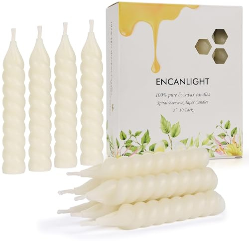 5 Inch Spirat Tapared Candles 10 Pack,0.78 Diameter Ivory Naturel Bee Candles Candlestick,7 Hours Long Lasting Smokeless and Unscented for Home Decoration