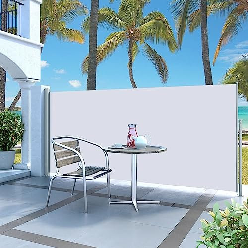 LAPOOH Ausziehbare Seitenmarkise, Windschutz, Seitenmarkise, Sichtschutz Ausziehbar, Seitenwandmarkiese, 140x300 cm Creme