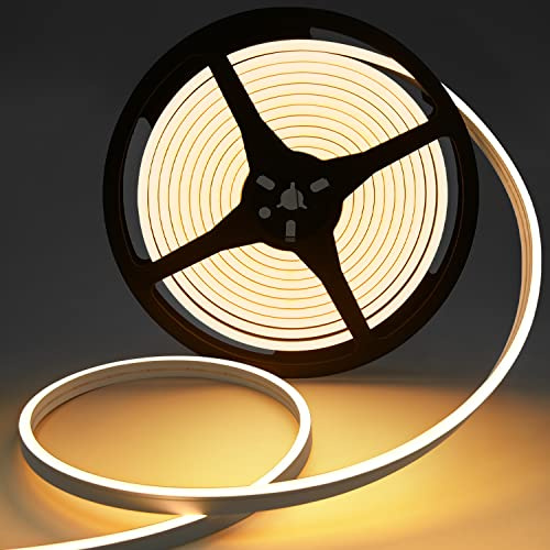 MMEEVT Meevt Neon Strip Light 16.4FT Warm White Bedroom LED Rope Light | 3000K, IP65 Waterproof, Flexible Silicone, 12V DIY Cuttable for Cabinet, Mirror, Kitchen, Holiday, Indoor, Outdoor Decor