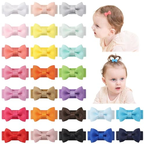 Jollybows 25 Piezas Horquillas Pelo Bebe Niña, 1,2 pulgadas / 3cm Pinzas Pequeñas Pelo Mini Grosgrain Ribbon Accesorios Pelo para bebé y niña