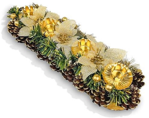 Bseical Adventskranz Länglich, 40 X 15cm Adventskranz KüNstlich, Adventskerzenhalter Mit Tannenzapfen, Adventsgesteck Weihnachtsgesteck, Kerzenleiste FüR Christmas Table Decorations Ohne Kerzen (A)