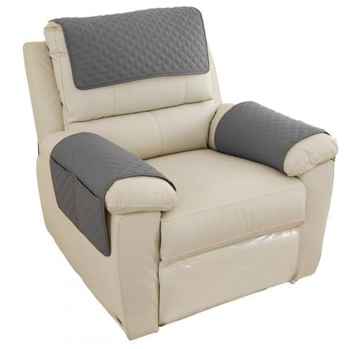 Granvoo Sesselschoner 1 Sitzer, Wasserdicht rutschfest Sesselbezug, Sesselbezug Mit Taschen Für Fernsehsessel, Sesselschoner Sesselauflage Relax für Sofa, Stuhl (Dunkelgrau)