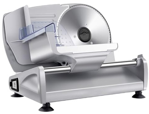 pealiritansemen 200 W Electric Deli Food Slicer, Removable 19 cm Stainless Steel Blade & Food Carriage, 1-15 Mm Adjustable Thickness Food Slicer Machine, For Meat, Cheese, Bread
