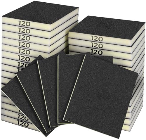 Sruhrak Éponge Abrasive Grain 120, Lot de 18, Tampons de Ponçage Souples et Flexibles pour Usage à Sec ou à l'eau, pour Éliminer Rayures et Saletés sur Murs en Plâtre, Bois et Métal
