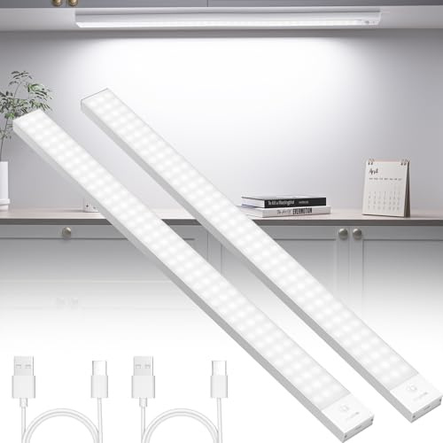 OUILA Luce Led Sottopensile Cucina 60cm, 2PCS 5000mAh 4 Modalità con Sensore Movimento,5000K Luce Armadio Led con Sensore per Armadio Scale Corridoio Garage Letto