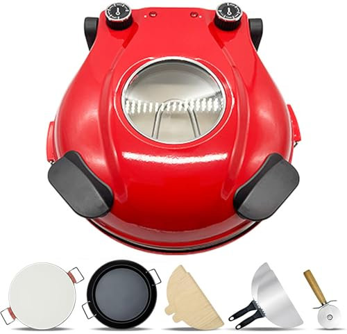 WaaYb Cucina con Forno Elettrico per Pizza da Interno colorato, Macchina per Pizza da 12 per la casa, 430 ℃, 1200 W, 5 Temperature Separate, Piano Cottura Elettrico per Pizza per Crepes, Pancake Red