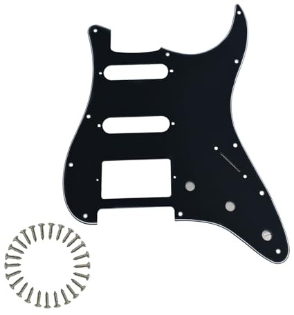 HSS 11 Hole Strat Pickguard ST Pick Guard Scratch Plate for Fender USA/Mexican Standard Stratocaster Modern Style Electric Guitar,Black 3ply