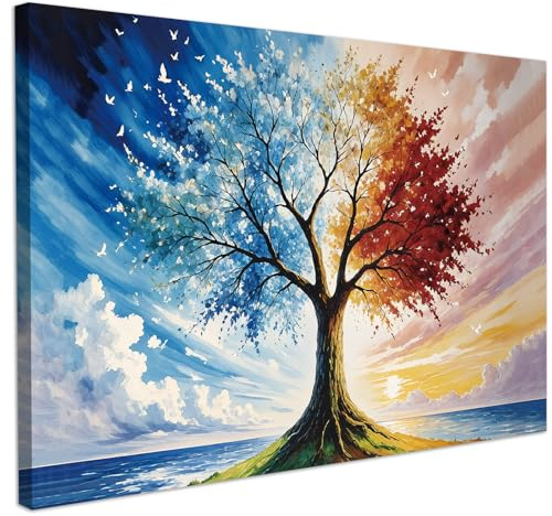 CHDITB Baum Abstrakte Wandbidler Blau Wanddeko Poster Wohnzimmer Bild 59x39cm