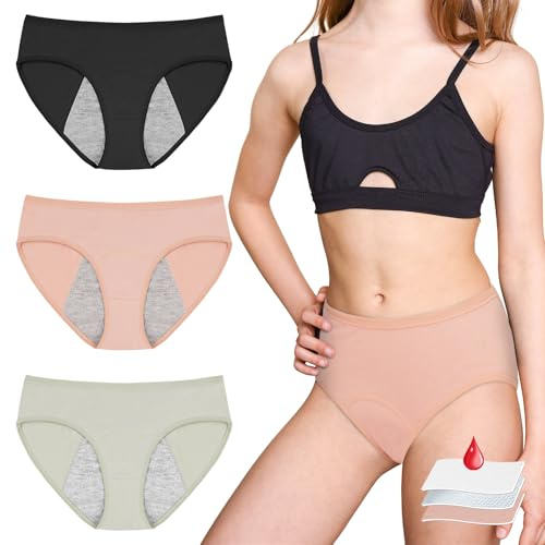AUYAO Perioden Unterwäsche Mädchen 3Pcs Periodenslip Periodenunterschwäsche Snuggs 25ML Menstruationsunterwäsche Nahtlos Nur Die Periodenunterwäsche Teenie Waschbar Unterhosen Menstruation Teenager