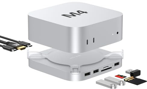 mac Mini M4 Dock, 9 en 1 Hub en Aluminium avec Conteneur SSD M.2 NVMe, Sortie HDMI 4K60Hz, 2 Ports USB-A 10Gbps et Liseuse Carte SD/TF 4.0 | Accessoires pour Mac Mini 2024
