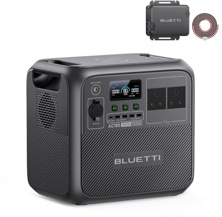 BLUETTI AC180 Generador Solar Portátil con Charger 1, 1152Wh LFP Batería, 560W Cargador de Alternador, Cargador DC-DC, 2,5H Carga Completa del Coche, Perfecto para Viajes por Carretera, Fuera de Red