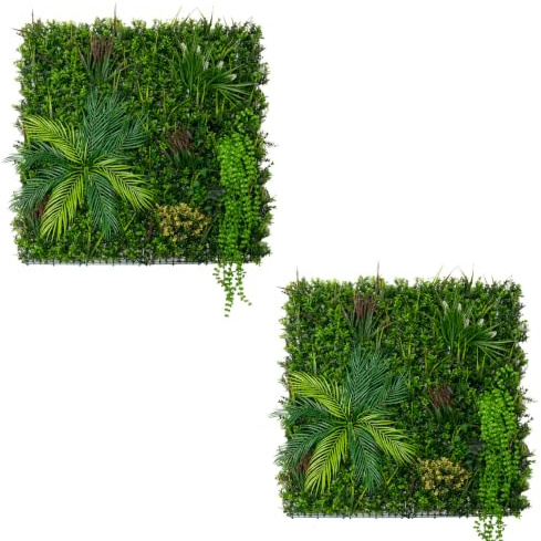 Wandpaneel mit künstlichen Pflanzen x 2 Stück, Alina, 100 x 100 cm, Fliesen für drinnen und draußen, wetter- und UV-beständig, Graszaun, künstliche Hecke, Hintergrund, Garten, Heimdekoration