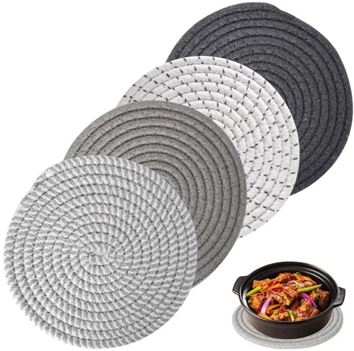 4 Pezzi Sottopentola in Cotone a Filo,18 cm Sottopentola In Cotone a Filo,Tovagliette Rotonde Intrecciate,Sottobicchieri da Tavola,Presine da Cucina in Cotone,Per Tazze da Tè,Tazze da Caffè (4, 18)