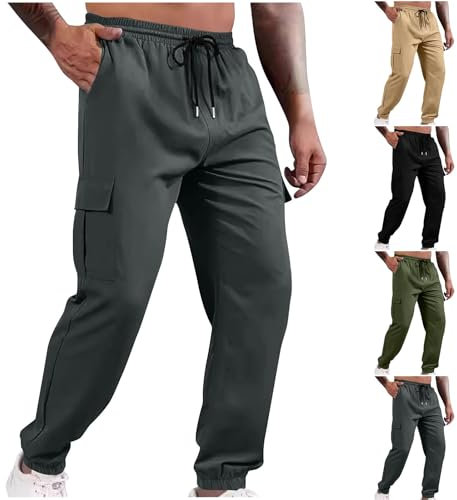 Generisch Jogginghose Herren Einfarbige Lässig Cargohose mit Elastischem Bund, Kordelzug und Bündchen Männer Atmungsaktive Sporthose Outdoorhose Herren Frühling Sommer Freizeithose
