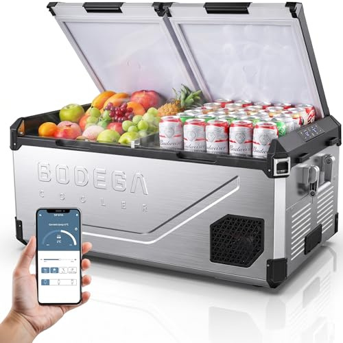 BODEGACOOLER 12 volt bilkylskåp med dubbla zoner, bärbart fryskylskåp, -35°F~20°F elektrisk kylare för fordon, lastbil, husbil, camping, resor och hemmabruk – 12/24 V DC och 110 V-240 V AC (75 L)