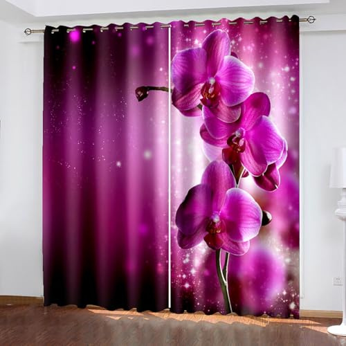 BTYWH Blickdichte Vorhänge mit Ösen Blume 3D Verdunkelungsvorhang 2er Set 200 x 180 cm Blume drucken Thermovorhang Kälteschutz Gardine Polyester für Schlafzimmer Kinderzimmer Wohnzimmer Dekoration