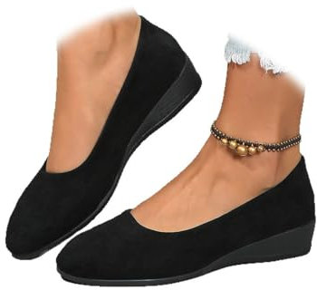 Zapatos de cuero ligeros para mujer, cómodos, con soporte de arco, de cuña, sin cordones, de tacón bajo, para el trabajo, bailarina, mocasines, Black, 40 EU