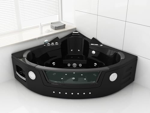 Milano Whirlpool 140x140 cm Black – Indoor Spa für 2 Personen mit Hydromassage, LED-Farblicht, Heizung, Bluetooth-Soundsystem & Ozondesinfektion