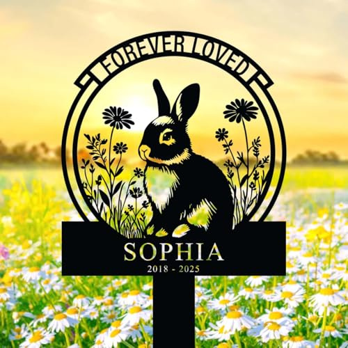 funuricc Custom Rabbit Memorial Plaque, Rabbit Grave Markers, Bunny Metal Garden Stake, Remembrance Stake, Bunny Lover Gift Sympathy Sign, Garden Decoration, Name Plaque, Pet Headstone