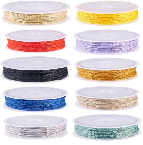 Pandahall - Cordoncino intrecciato in poliestere, 50 m, 1 mm, filo per perline, macramè, per la creazione di gioielli, braccialetti dell'amicizia, collane, orecchini artigianali