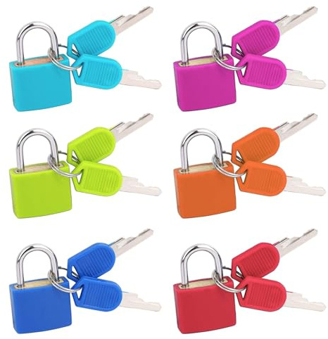 Kofferschloss mit Schlüssel, 6 Stück Mini Vorhängeschloss Bunt Kleine Gepäckschlösser für Koffer, Tasche, Schrank, Reisekoffer, Werkzeugkasten