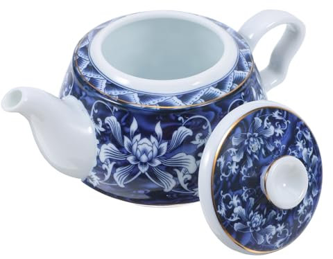 Teiera in Ceramica Blu Vintage con Manico per Uso Domestico