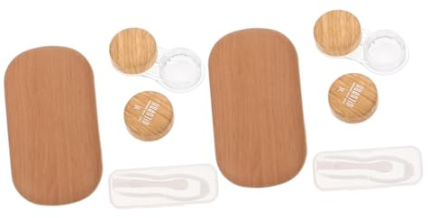 KAILIKETIY Vintage Faux Leather Lens Box Set 2pcs, Large Diameter Non-Leak Travel Lens Case with Wood Grain, Multifunctional Cosmetics Lens Storage for Sensitive Eyes