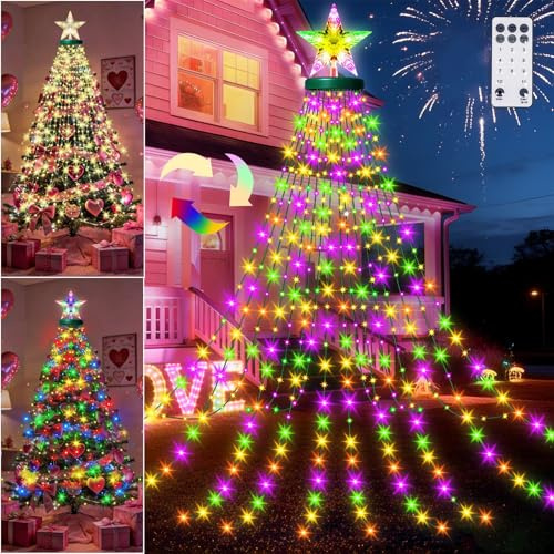 LED Lichterkette Weihnachtsbaum mit Ring, Mehrfarbig & Warmweiß 410 Weihnachtsbeleuchtung Innen Außen mit 11 Modi für 1,5m bis 2,4m Baum, Aussen Weihnachtsbaum für Park, Valentinstag, Ramadanfest
