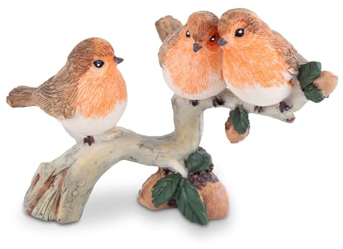 QCYFJZFU Rotkehlchenfamilie auf dem Ast, Gartenornamente, Kunstharz, Rotkehlchen, Vogel, Dekorationen, Weihnachten, Zuhause oder Outdoor, Ornamente, Rotkehlchen, Geschenke, Weihnachten, Grabschmuck