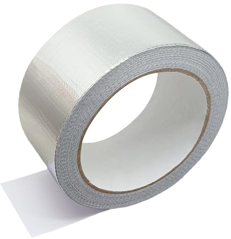 SZHUGEKI Ruban Adhésif Aluminium, Ruban Isolant Thermique, 50 mm × 20 m, Fibres de Verre, Étanche, Résistant au Vieillissement et à Déchirure, pour Étanchéité, Réparation, Isolation Thermique