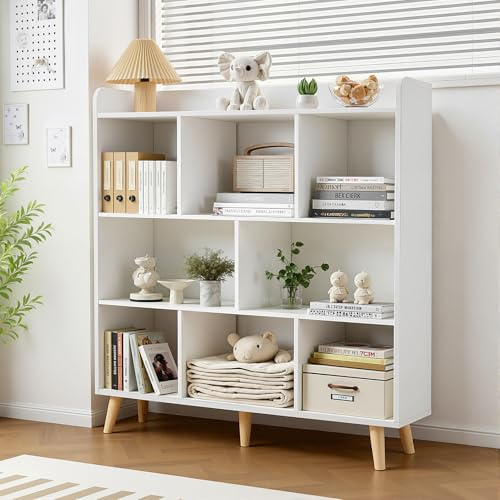 Warmiehomy 8 Cube Storage Unit, Wooden White Bookcase Display Cabinets, Storage Units for Living Room Bedroom Office Display Rack Organiser, White, 100 * 24 * 117cm
