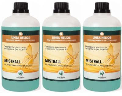 New Chemical MISTRALL PINO - MENTOLO detergente Igienizzante Brillantante per Superfici. 3 Litri (3 Confezioni da 1 l)