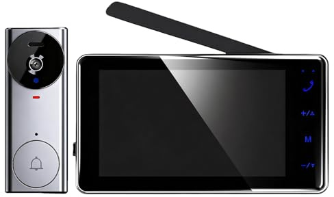 HOSPAOP Timbre inalámbrico con cámara – Monitor de 4,3 pulgadas, radio 2,4 G, timbre inalámbrico de visión nocturna, intercomunicador sin wifi, timbre con cámara para puerta de casa