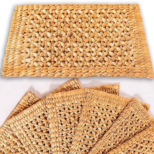 Boho Placemats Set Of 4, Table Mats Set Of 4, Wicker Plate Holders, Wicker Chargers For Dinner Plates, Individuales Para Mesa De Comedor, 16.5 X 12 (Hyacinth Platemat 30x42cm_Flower_Set 4)