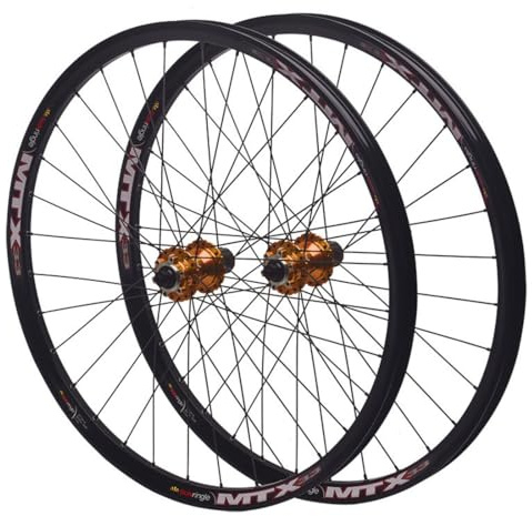 26/27,5/29 Mountainbikehjulset Snabbkoppling MTB Hjul Skivbroms Dubbelväggiga Fälgar Ultralätta 32H Framhjul Bakhjul QR 100/135mm, For 7-12s HG Kassett(Orange,26'')