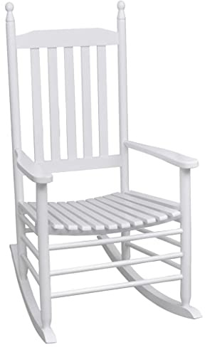 Tonture Schaukelstuhl Gebogene Sitzfläche, Weißes Tannenholz, 60,5x82x114 cm, für Wohnzimmer, Balkon, Terrasse, bequemer Indoor Outdoor Schaukelsessel