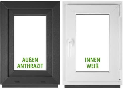 BAU PLAZA Kellerfenster BxH 45 x 65 cm / 450 x 650 mm DIN Rechts Außen Anthrazit/Innen Weiß – Dreh-Kipp Fenster – 2-fach Verglasung 32 mm – Wärmeschutz & Schallschutz – PVC Kunststofffenster