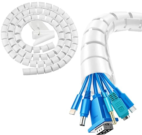 2 Kabelkanal Flexibel, 2m Länge 16mm 22mm Durchmesser Mit Kabelclip, Kabel Verstecken Kabelmanagement Für TV Computer Desks, Kabelschlauch Weiß Silbergrau