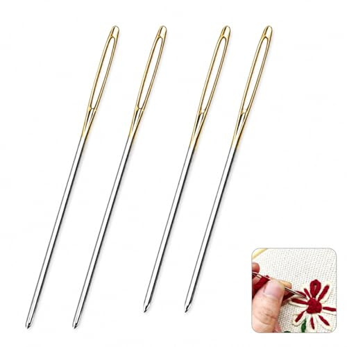 4 Agujas de Coser de Ojo Grande, Agujas de Lana de Acero de 6 cm y 7 cm, Agujas de Zurcir Punta Roma para Punto, Ganchillo, Tapicería y Reparación de Calcetines