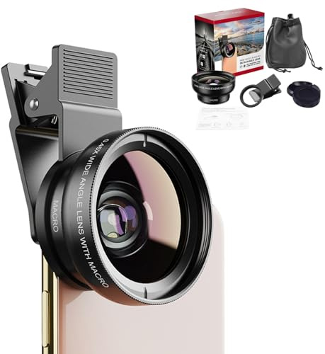 Xiciki Objectif universel 2 en 1 pour téléphone portable - Objectif grand angle 0,45 x 140 ° + objectif macro 12,5 x - Pour iPhone, Samsung et la plupart des smartphones Android