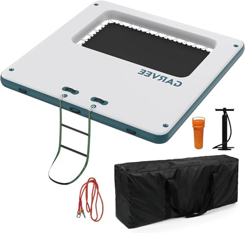 Lidzopas Superior Inflatable Floating Dock, 3×3m Portable Water Raft with Mesh Swim Area, Non-Slip EVA Surface & Rope Ladder, for Boat, Pool, Lake, Beach, Ocean and Outdoor Watersports