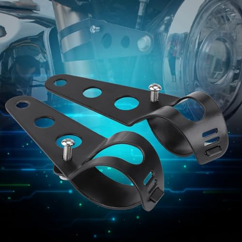 Huairdum Support de Montage de Phare de Moto |Fer forgé, Collier de Serrage de Fourche 35-43 Mm avec Vis, Revêtement Antirouille, pour Chopper Cafe Racer (BLACK)