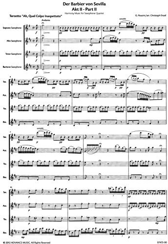 Der Barbier von Sevilla: Akt II - Part II. 4 Saxophone (SATBar). Partitur und Stimmen.